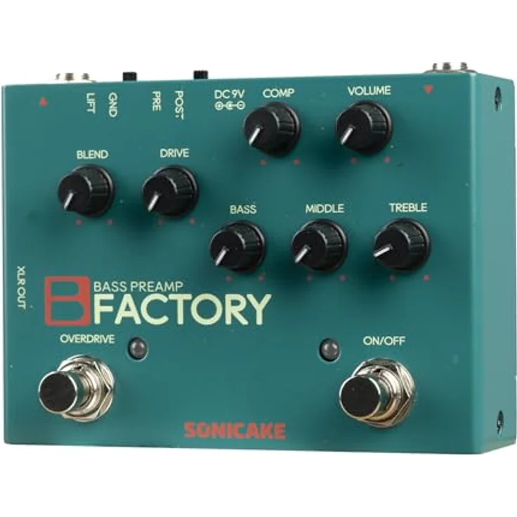 SONICAKE Bass Pedal Overdrive mit analogem Preamp, Kompression, 3-Band EQ und XLR-Ausgang, B Factory – Bild 1