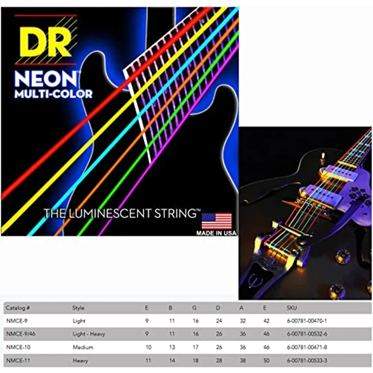 DR NMCE10PACK – 2 Sätze E-Gitarrensaiten Neon mehrfarbig, Medium 10-46, mit Super Bright Coating – Bild 2