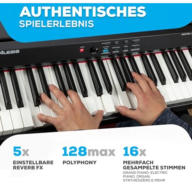 Alesis Recital Grand, E-Piano mit 88 gewichteten Hammermechanik-Tasten, 16 Sounds, Lautsprechern und Kopfhörerausgang, inkl. Klavier Lektionen-Abo – Bild 3