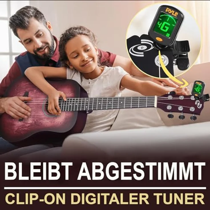 Pyle 1/2 Akustik Gitarre mit Tonabnehmer, robustes Lindenholz, Red-Burst-Finish, komplettes Gitarren-Set mit Tuner und Zubehör für Anfänger und Kinder – Bild 4