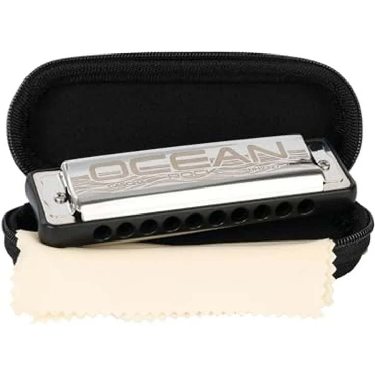 Cascha HH-2331 Ocean Rock Black G, Diatonische Mundharmonika in G-Dur mit 20 Stimmzungen aus Phosphor-Bronze, inkl. Softcase und Putztuch, schwarz – Bild 1