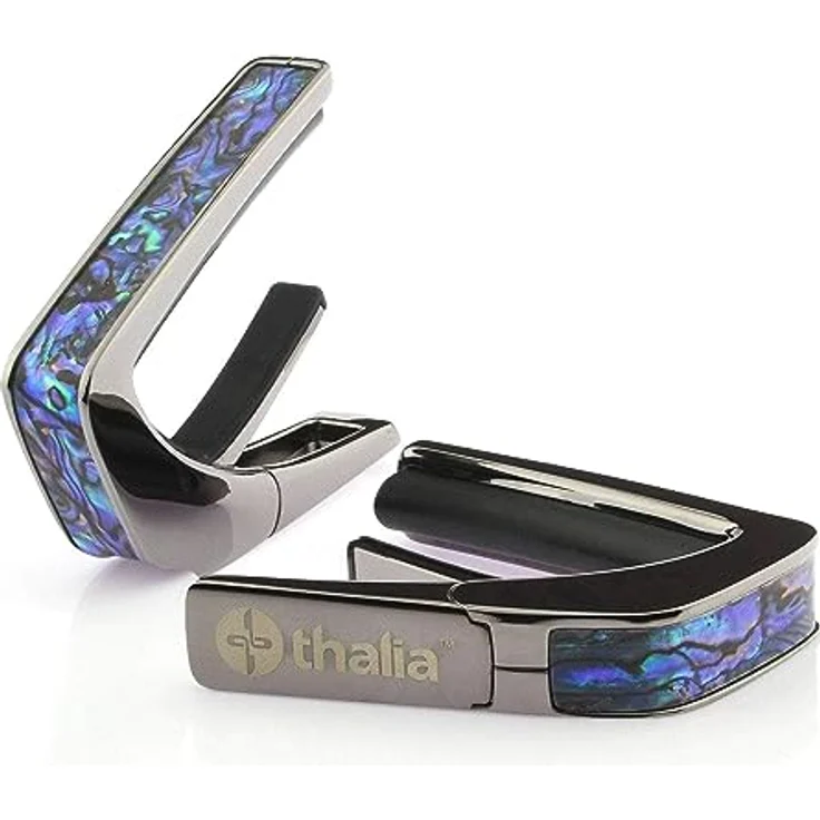 Thalia Exotic Shell Series Kapodaster, Black Chrome-Finish mit blauer Abalone Einlage und Gummi-Fretpad-System – Bild 1