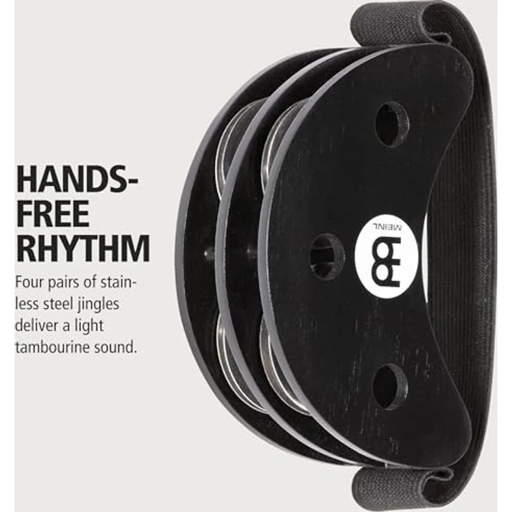 Meinl FJS2S-BK Foot Tambourine, ergonomisches Holz-Tambourin mit Edelstahl-Jingles, schwarz – Bild 3