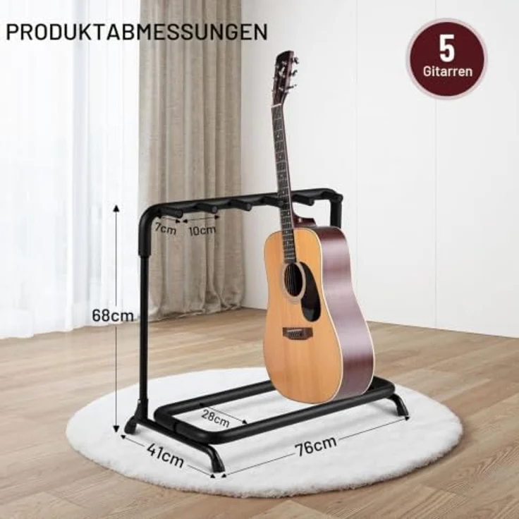 CAHAYA Klappbarer 5er Multiple Gitarrenständer, Metallstruktur mit dicker Schaumstoffpolsterung, faltbar, für alle Gitarrentypen, CY0345 – Bild 2
