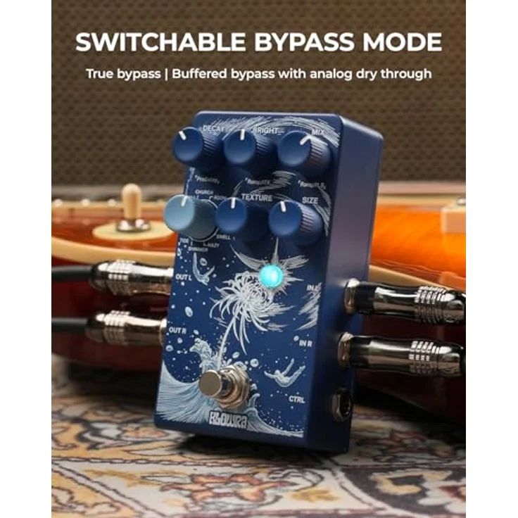 Klowra Limbo Stereo Reverb, Effektpedal mit 9 Stereo Reverb-Modi, 24-Bit Soundqualität und USB-C für Firmware-Updates – Bild 5