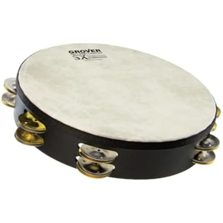 Grover Pro Percussion SX-SB Tambourine, 10" mit doppelreihigen German Silver/Messing Schellen, Fiberskyn Fell und Acousticon Korpus, inkl. Tasche