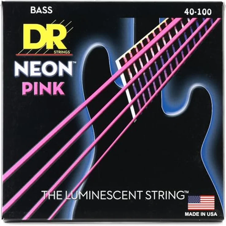 DR Strings Hi-Def Neon Pink NPB-40, E-Bass Saiten Light 40-100, versilberte Stahlummantelung, langlebige K3-Beschichtung