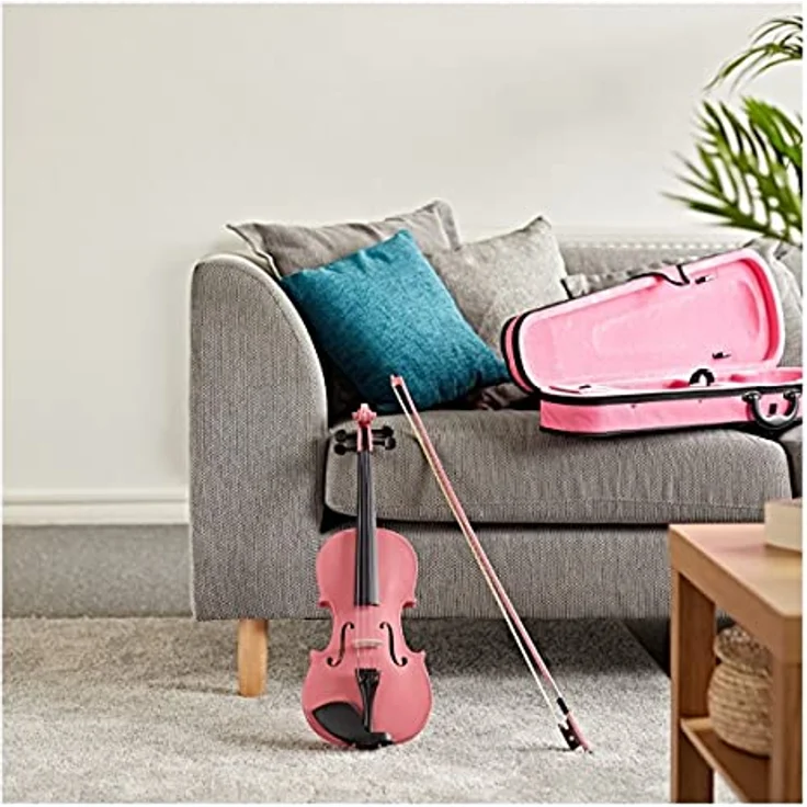 Gear4music Student 3/4 Größe Violine mit Kolophoniumbogen, rosa Etui und warmem Klang – Bild 2