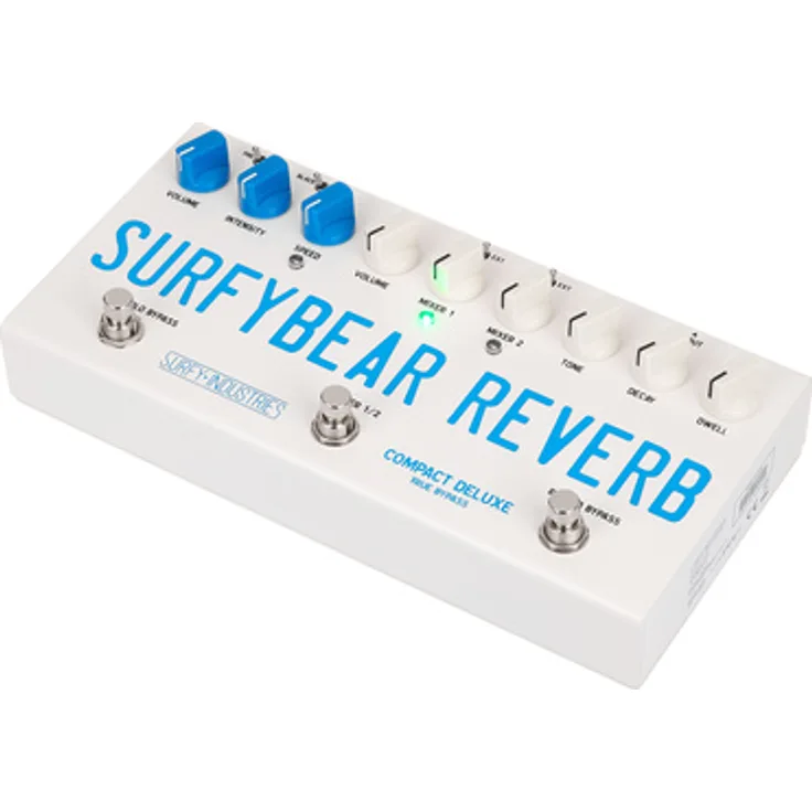 Surfy Industries Surfybear Compact Deluxe WH, Effektpedal für E-Gitarre mit Accutronics Federhall, Weiß