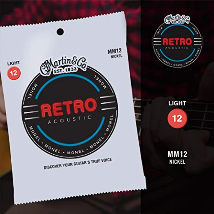 Martin Retro Acoustic Saiten für Akustikgitarre, Monel Nickel/Kupfer-Legierung, Light 12-54 (MM12), korrosionsbeständig, warmer Klang – Bild 3