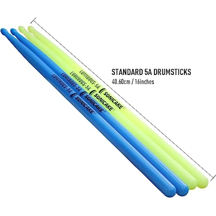 SONICAKE Trommelstöcke 5A Drumsticks, 2 Paare in Blau und Grün, mit kreativem Lichteffekt und Anti-Rutsch-Design, langlebig und vielseitig einsetzbar – Bild 2