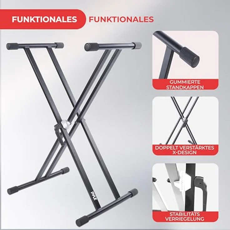 Pyle X-Form Keyboard Ständer, Höhenverstellbar und klappbar für E Pianos und Keyboards bis 95 cm, Schwarz – Bild 3
