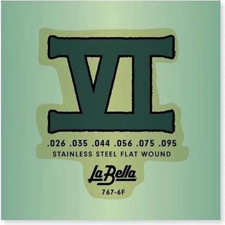 La Bella 767-6F Bass VI Flat, 6-Saiter Satz für E-Bass, Medium Tension, Stainless Steel, Flat Wound, Short Scale 30"