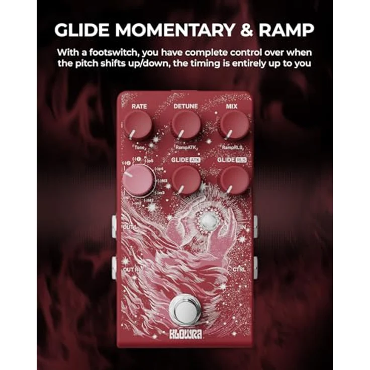 Klowra Vein Pitch Shifter Gitarrenpedal für E-Gitarre – Polyphones Pitch-Shifting mit 17 Shift-Drop-Typen, mikrotonales True Stereo, massive Detune-Reichweite, präziseres Tracking, CTRL-Steuerung (Rot) – Bild 5