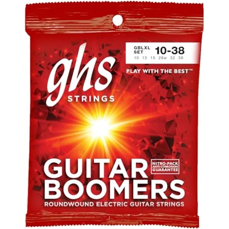 GHS Boomers GB LXL 10-38, E-Gitarrensaiten, vernickelt, Roundwound, Roundcore, Made in USA, Saitenstärken 010"-038" – Bild 2