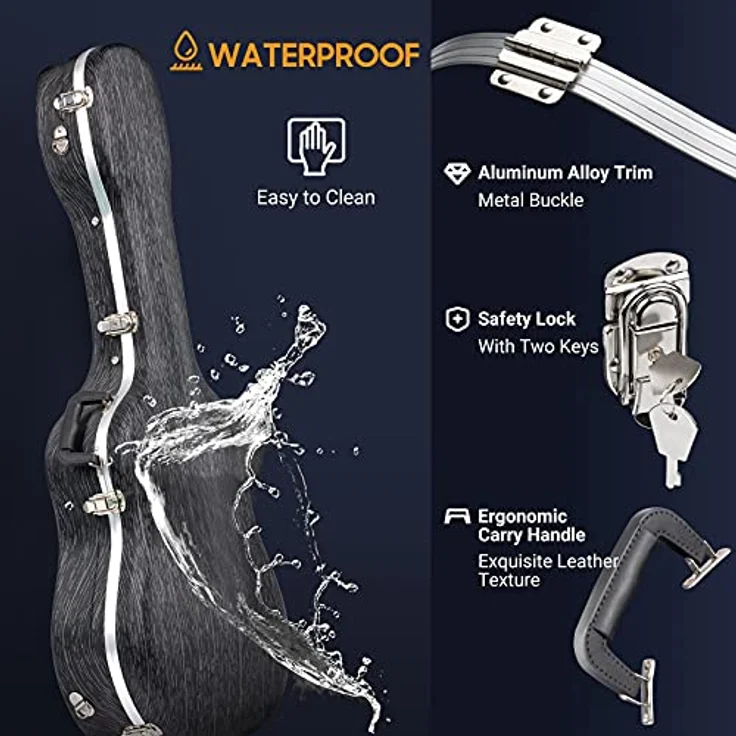 CAHAYA Gitarrenkoffer CY0246, ABS Hartschale mit 1,5 cm Polsterung, wasserdicht, geeignet für 41 Zoll Akustikgitarren, Line Streifenmuster – Bild 5