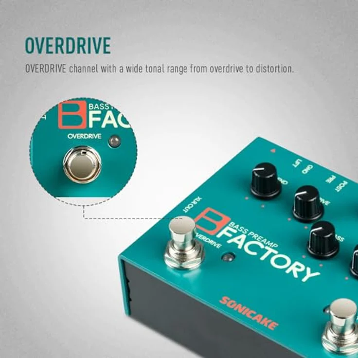 SONICAKE Bass Pedal Overdrive mit analogem Preamp, Kompression, 3-Band EQ und XLR-Ausgang, B Factory – Bild 4