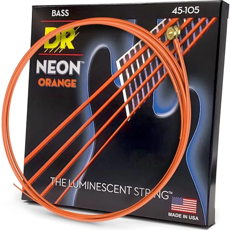 DR Strings Neon Orange NOB-45, E-Bass Saitensatz aus nickelbeschichtetem Stahl, Stärken 045-065-085, orange – Bild 1