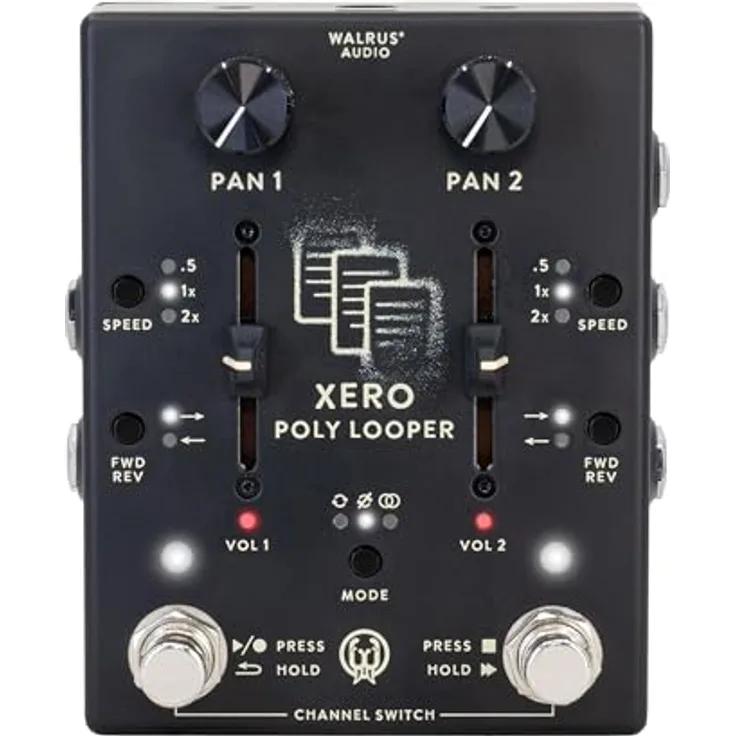 Walrus Audio Xero Polylooper Black, Zweikanaliger Stereo-Looper mit unabhängiger Lautstärke- und Panning-Steuerung, kreativen Loop-Modi und Reverse-Funktion