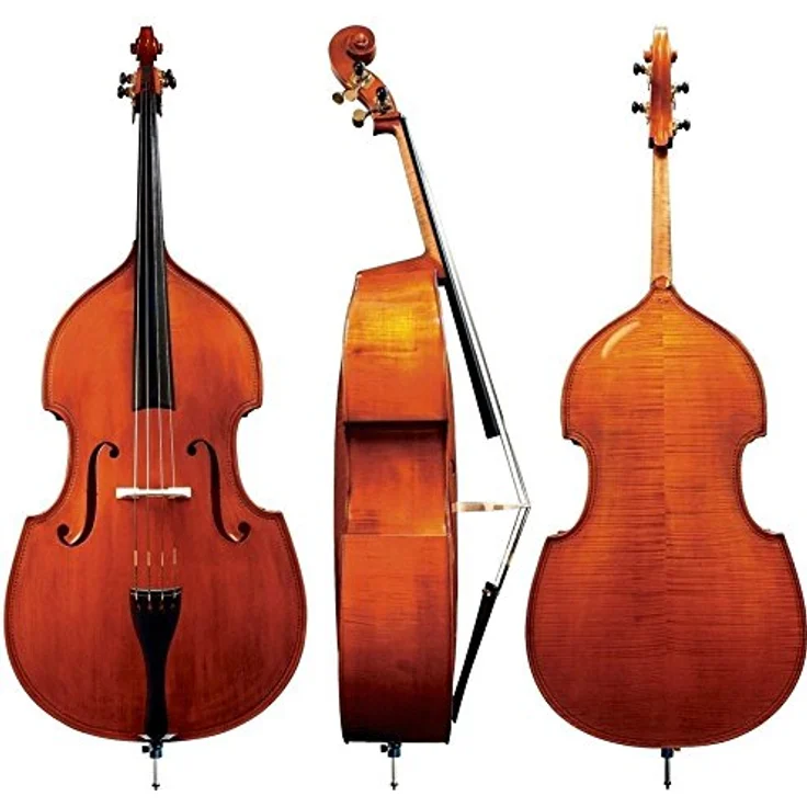 Meister Rubner Double Bass No.69 4/4, vollmassives Solo-Instrument in Gambenform mit feinjähriger Fichtendecke und geflammtem Ahornboden, seidenmatte goldbraune Spiritus-Handlackierung – Bild 2