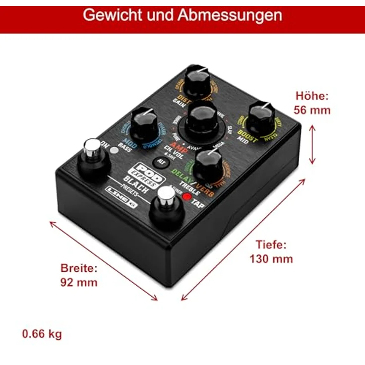 Line6 Pod Express, Gitarren-Multieffektpedal mit 7 Verstärkermodellen, 17 Effekten, USB-C Audiointerface, schwarz – Bild 5
