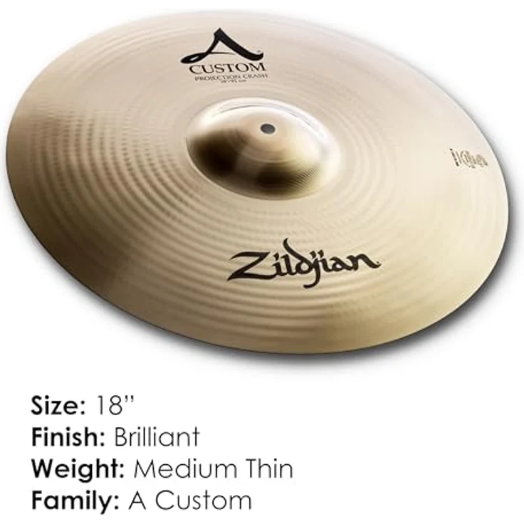 Zildjian A Custom Series - 18 Zoll Projection Crash Cymbal - Brilliant finish, mittleres dünnes Gewicht, kraftvoller Ton – Bild 2