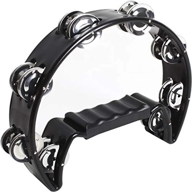 iGadgitz Xtra U6994 Halbmond Hand Tamburin, 22 cm mit doppeltem Cutaway Schellenkranz, 32 Stahlglocken, schwarz – Bild 1