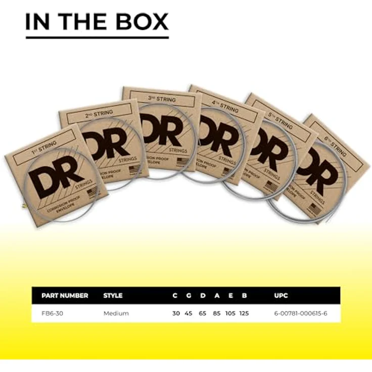 DR Strings Fat-Beams FB6-30, 6-saitiger E-Bass-Saitensatz aus rostfreiem Stahl, long scale medium gauges 30-45-65-85-105-125 – Bild 6