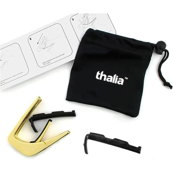 Thalia Capo Shell Collet Blue Abalone Gold, hochwertiger Kapodaster mit ein-Hand-Bedienung und austauschbaren Fretpads für verschiedene Griffbrett-Radien – Bild 3