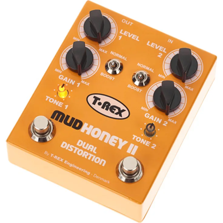 T-Rex Mudhoney II, Dual Distortion/Fuzz Pedal für E-Gitarre mit 2x Gain und Level Control, warmem vintage Ton, optionales 9V Netzteil