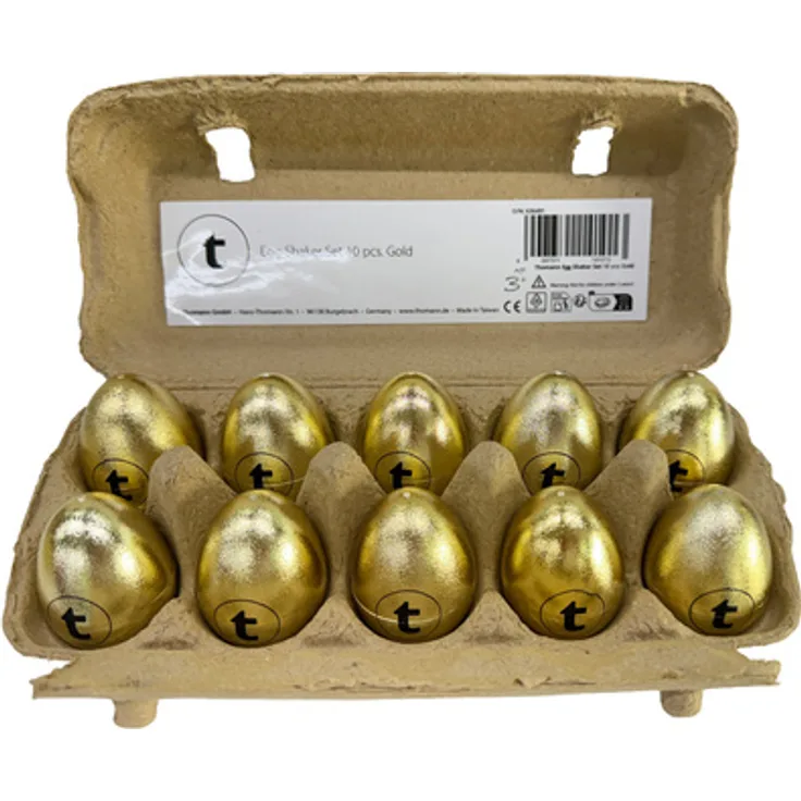 Thomann Egg Shaker Set, 10-teiliges Set in Gold, Kunststoff mit Eierverpackung zur Aufbewahrung