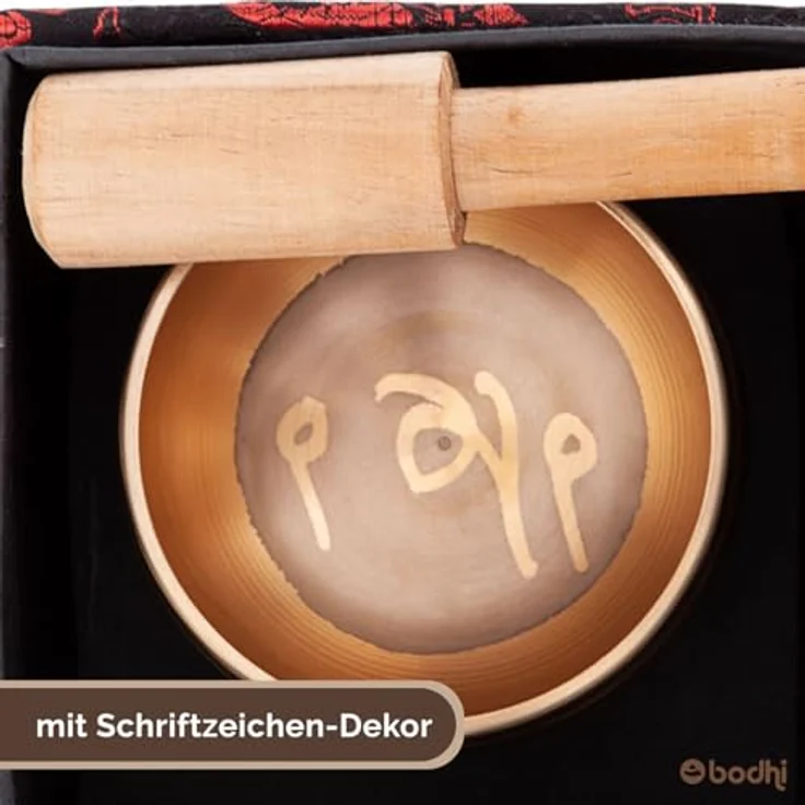 Bodhi Indische Klangschale Ø 8 cm, Messing mit Verzierung, Set inkl. Kissen, Klöppel & Geschenkbox, golden/hölzern, ideal für Meditation und Klangtherapie – Bild 5