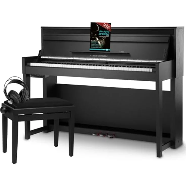 Classic Cantabile UP-1 Upright E-Piano, 88 gewichtete Tasten mit Graded Hammer Tastatur, 256 Polyphonie, OLED Display, USB MP3 Recorder, Schwarz matt – Bild 1