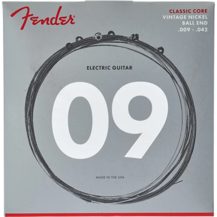 Fender NCKL 155L Classic Core Strings, E-Gitarren Saiten mit purem Nickel, Stärken 009-042, Rundkern-Wicklung