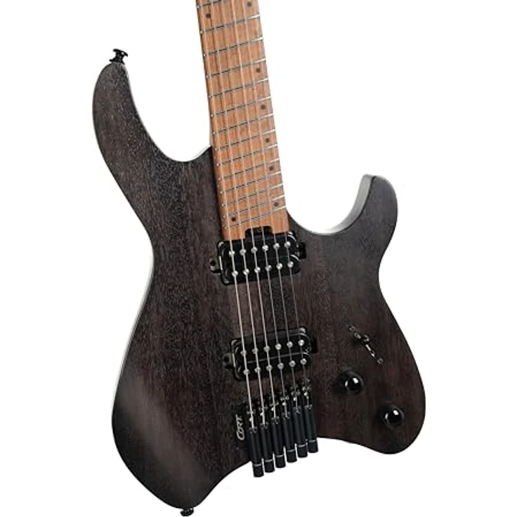 Cort Space G6MS SGTK, 6-saitige Headless Multiscale E-Gitarre mit Okoume Korpus, Trans Black Semi Gloss Finish, 24 Jumbo Edelstahl Bünde, inkl. Gigbag – Bild 5