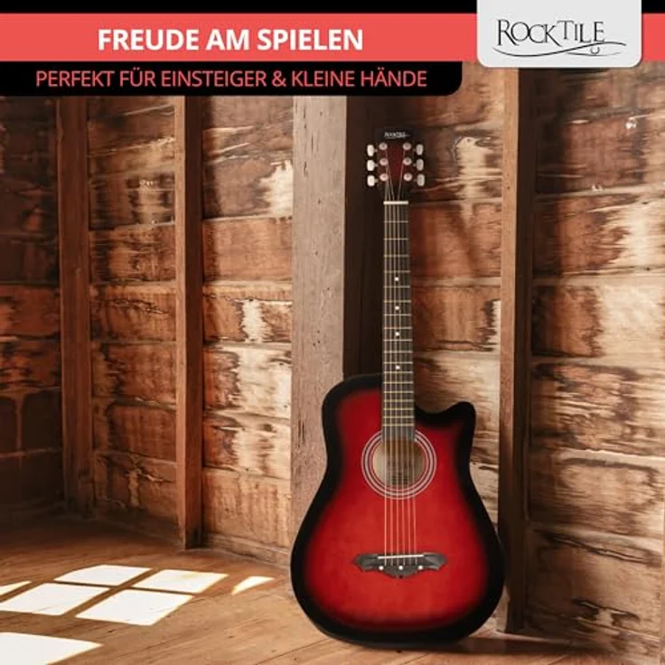 Rocktile WSD-5C-RDB Slim Line Westerngitarre Set, Dreadnought Akustikgitarre mit Linde-Korpus, Catalpa-Hals, Redburst, inkl. Tasche, Ersatzsaiten, Gurt und Plektren – Bild 2