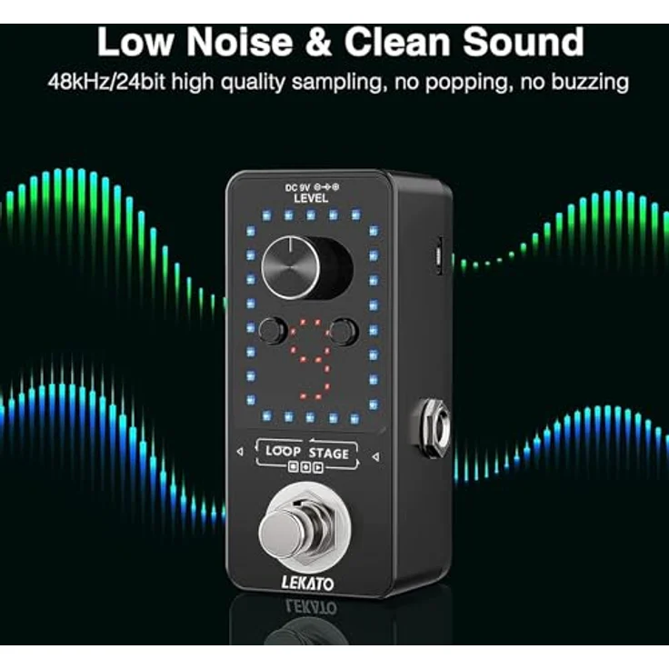LEKATO Guitar Looper mit Netzteil, 9 Loops, 40 Minuten Aufnahmezeit, eingebautes Stimmgerät, unkomprimierte Audioqualität, elektronisches Looper-Effektpedal für E-Gitarren-Bass (mit Adapter) – Bild 5