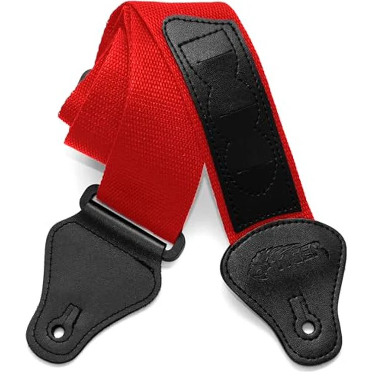 Tiger STP2-RD Nylon Gitarrengurt, 4,5 cm breit, verstellbar von 91 cm bis 150 cm, passend für akustische, klassische, elektrische Gitarren und Bässe, rot – Bild 1