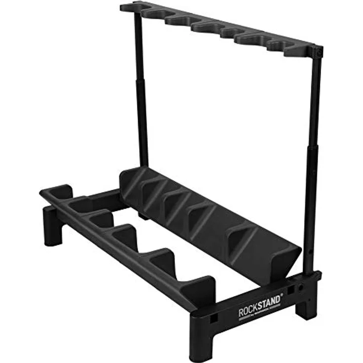 Rockstand RS 20866 2 A-Guitar Stand, Mehrzweck-Gitarrenständer für 2 Akustikgitarren oder 3 E-Gitarren, schwarz mit anthrazitfarbenen Softpads