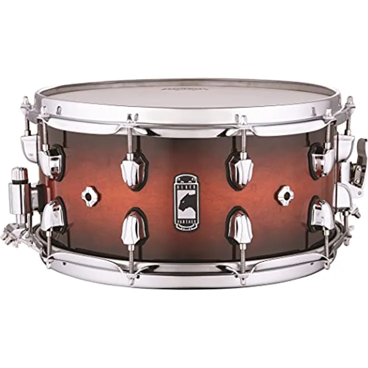 Mapex 14"x07" Solidus Snare, Black Panther Serie, 11-lagiger Ahornholzkessel in Red Black Burst, Cylinder Drive Snareabhebung, chrom Hardware