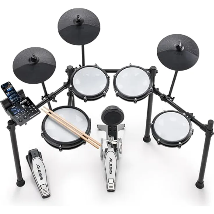 Alesis Nitro Max Kit, Elektronisches Schlagzeug mit Quiet Mesh Pads, 10" Dual Zone Snare, Bluetooth, 440+ Sounds, USB MIDI, Kick Pedal