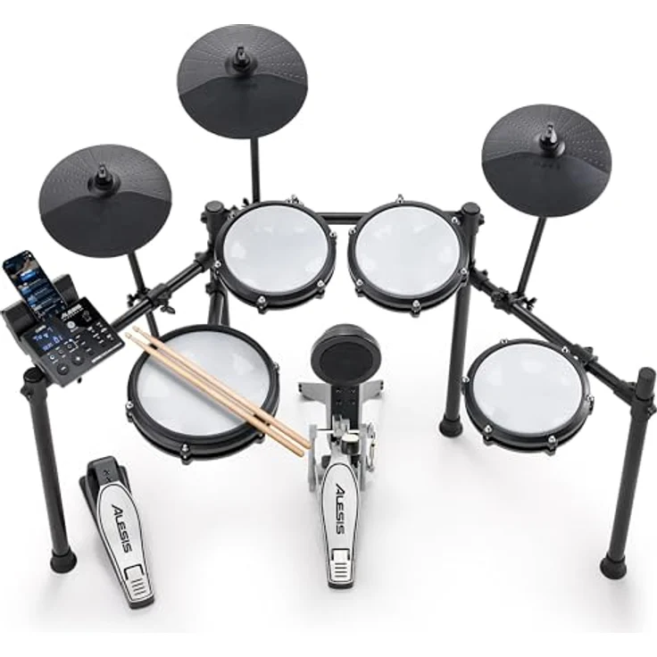 Alesis Nitro Max Kit, Elektronisches Schlagzeug mit Quiet Mesh Pads, 10" Dual Zone Snare, Bluetooth, 440+ Sounds, USB MIDI, Kick Pedal – Bild 1