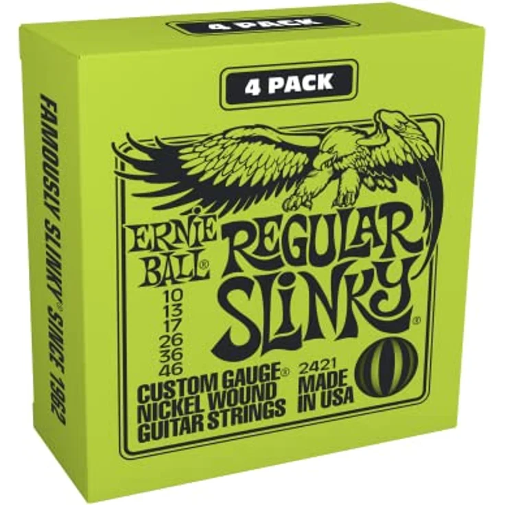 Ernie Ball Regular Slinky, E-Gitarrensaiten, Nickel Wound, 4er-Pack, Stärke 10-46, heller und ausgewogener Ton – Bild 1