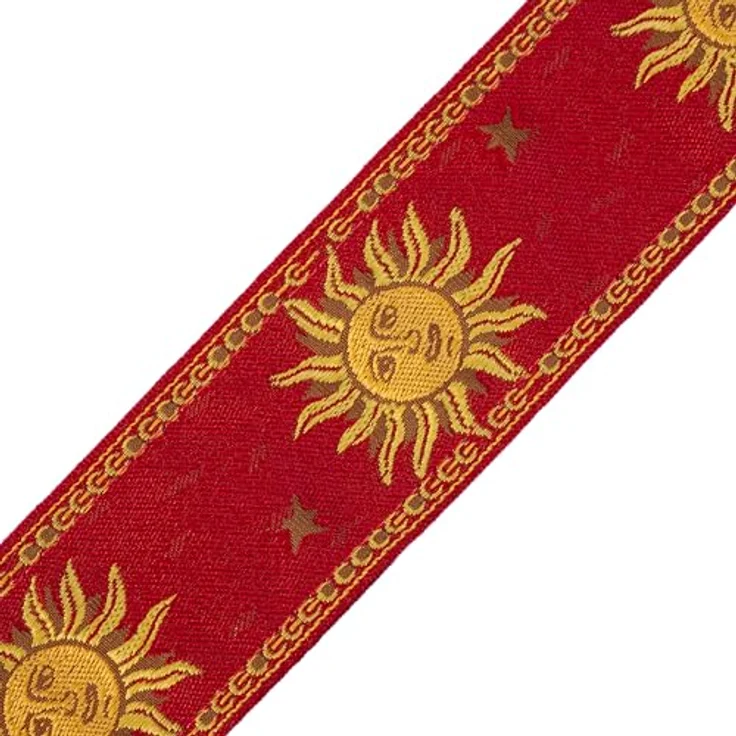Levys Woven Jacquard Strap 2", Gitarrengurt mit Sun-Motiv in Gelb auf Rot, verstellbar von 102 cm bis 145 cm, made in Canada – Bild 4