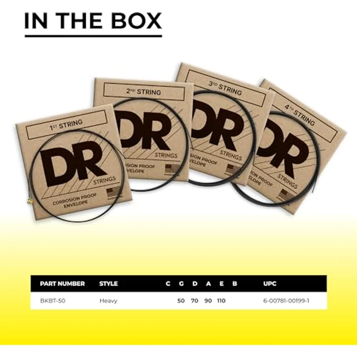 DR Strings Black Beauties BKBT-50, schwarze E-Bass Gitarrensaiten, Stärken 050"-110" mit taper wound – Bild 4