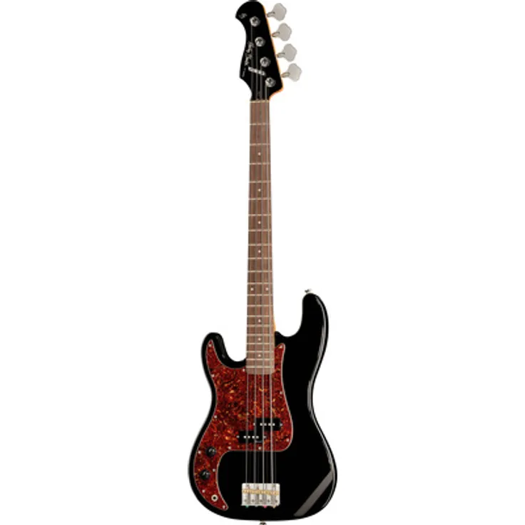 Harley Benton PB-62CC LH Black, Linkshänder E-Bass im PB-Style, Linde Korpus, Vintage kanadischer Ahorn Hals, schwarz glänzend