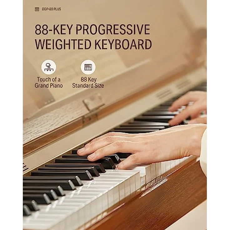 Donner DDP-80 PLUS Digital Piano, 88 Tasten mit Hammermechanik, USB-MIDI, Kopfhörer Unterstützung, Metall-Dreifachpedal, modern-minimalistisches Design – Bild 2