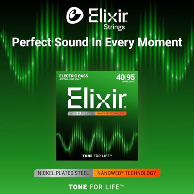 Elixir® Saiten Nickel-Wound 4-str. E-Basssaiten mit NANOWEB® Beschichtung, Long Scale, Super Light (.040-.095), runder Ton und verbesserter Grip – Bild 3