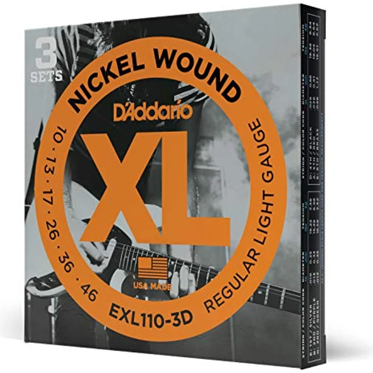 D'Addario EXL110-3D, Nickel Wound E-Gitarrensaiten, Regular Light, 10-46, 3 Sets, vielseitiger und heller Ton, aus USA製 – Bild 1