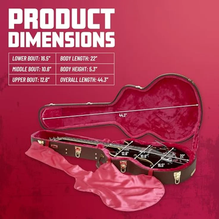 Gator GW-Semi-hollow Guitar Case, stabiler Gitarrenkoffer aus Sperrholz mit braunem Außenbezug und rotem Plüsch-Innenfutter, abschließbar, mit Zubehörfach, goldene Hardware – Bild 6